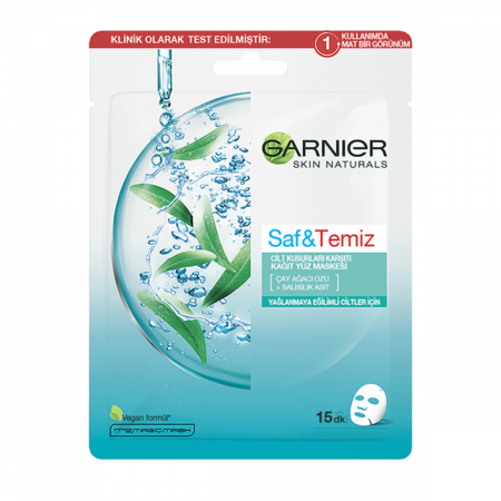 Garnier Saf&Temiz Cilt Kusurlarına Karşı Çay Ağacı Özü Kağıt Yüz Maskesi