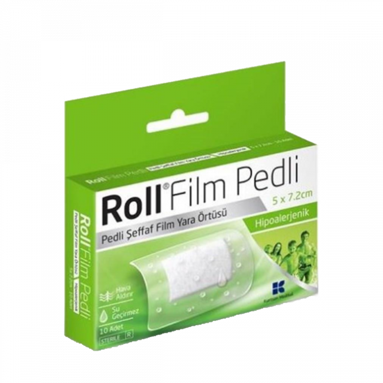 Roll Film Pedli 5 x 7.2 cm Steril Yara Örtüsü Su Geçirmez 10'lu Roll Film Pedli 5 x 7.2 cm Steril Yara Örtüsü Su Geçirmez 10'lu