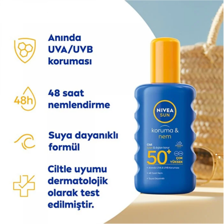 Nivea Sun SPF50 Yüksek Güneş Koruyucu ve Nemlendirici Vücut Spreyi