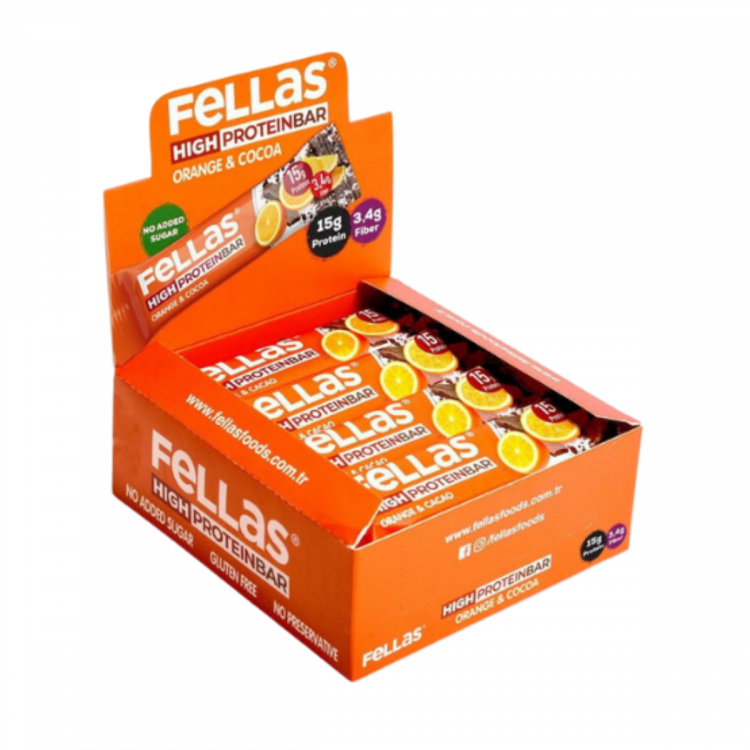 Fellas Yüksek Protein Bar Portakal & Kakao 45g x Fellas Yüksek Protein Bar Portakal & Kakao 45g x
