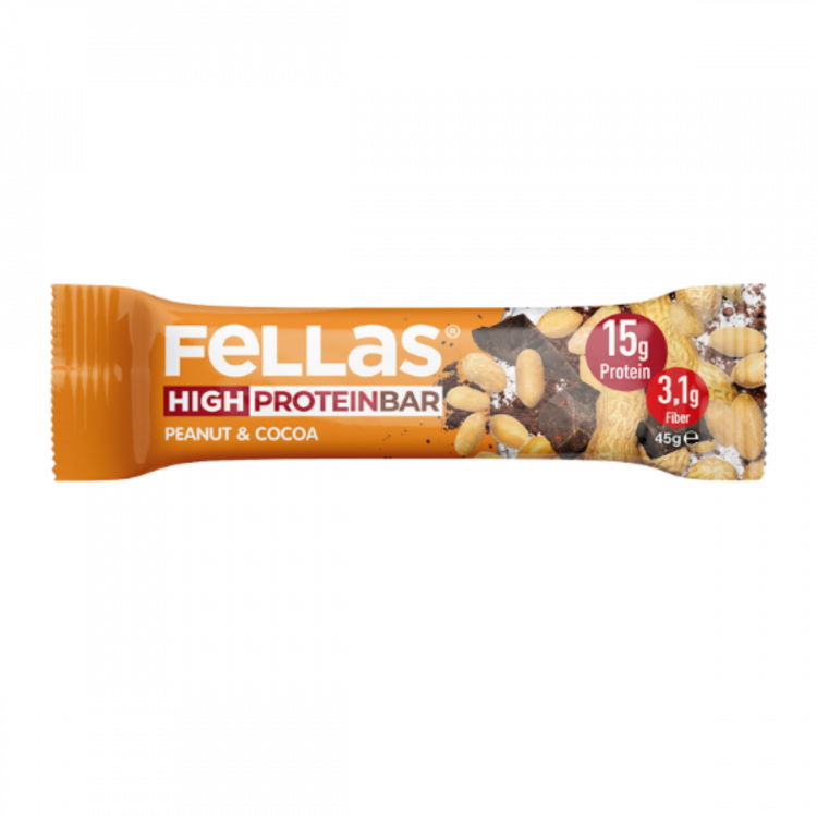 Fellas Yüksek Protein Bar Yer Fıstığı ve Kakao 45g Fellas Yüksek Protein Bar Yer Fıstığı ve Kakao 45g