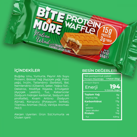 Bite More Proteinli Waffle Tiramisu Kremalı 55 g