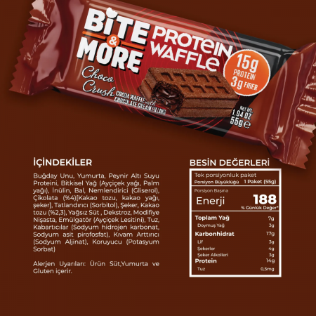 Bite More Proteinli Waffle Çikolata Kremalı Kakaolu 55 g