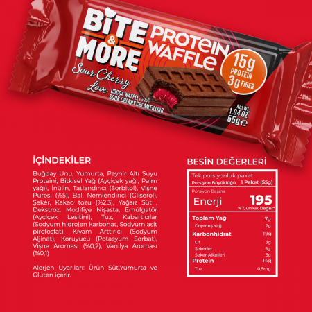 Bite More Proteinli Waffle Kek Vişne Kremalı Kakalolu 55 g